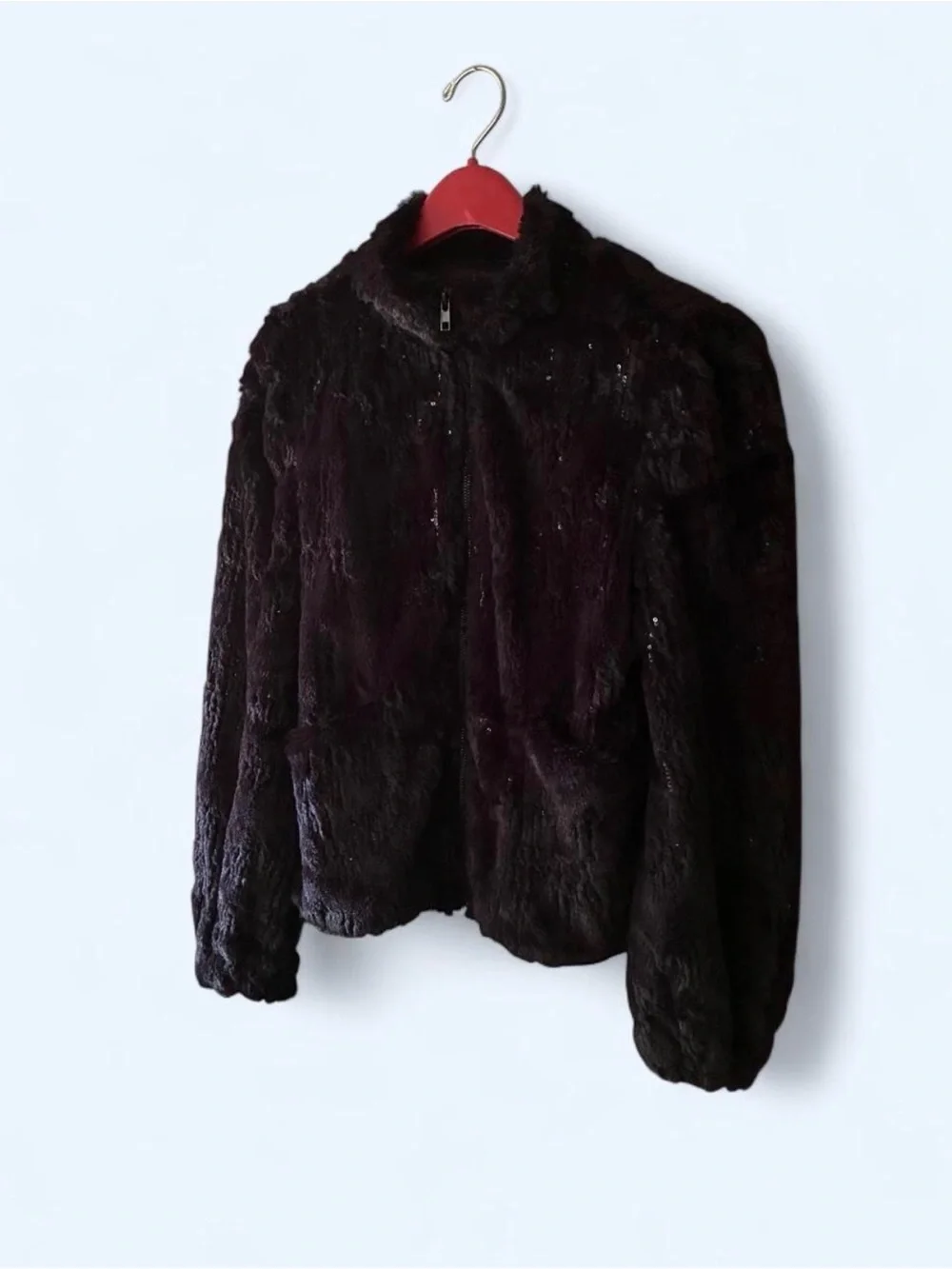 Gorgeous CHASER Brand Faux Fur Sequined Zip Up Jacket, Women’s Size S
